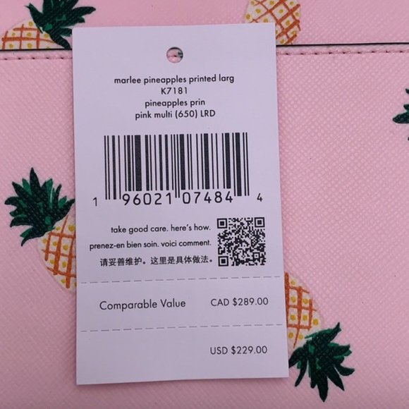 Kate Spade Pineapple Printed Large Continental Wallet Pink Multi - Picture 7 of 16